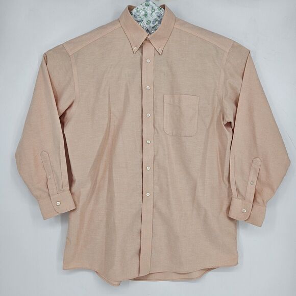 Roundtree & Yorke Shirt Mens 16.5 34 Peach Gold Label Non Iron Oxford Button - Picture 1 of 10